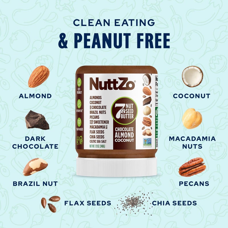 NuttZo Keto Chocolate Almond Coconut - 7 Nut And Seed Butter, Coconut, Brazil Nuts, Almonds, Pecans & More, Keto Friendly, Only 1g Sugar, No Added Oil, Non-GMO, Dark Chocolate, 2g Net Carbs, 12 oz Jar - Image 5